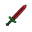 32x32 pixel art rpg dark fantasy sword, forged with dark crimson-red fire-textured blade, ornate obsidian hilt with small glowing ruby, sharp edges, clean grid, white background, orthographic view, solid pixels, no anti-aliasing, opaque background, 100% o