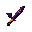 32x32 pixel art rpg halloween witch sword, dark purple blade, guard shaped like stylized bat wings with glowing orange eyes, obsidian hilt wrapped in orange cloth, spooky aesthetic, clean pixel layout, white background, orthographic view, solid pixels, no