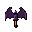 32x32 pixel art rpg halloween witch sword, dark purple blade, guard shaped like stylized bat wings with glowing orange eyes, obsidian hilt wrapped in orange cloth, spooky aesthetic, clean pixel layout, white background, orthographic view, solid pixels, no