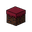32x32 pixel art rpg dark red grass block side texture, minecraft block texture, seamless tileable flat side view, square texture map, deep crimson dark red grass layer on top dripping over dark corrupted dirt base, obsidian pebbles and roots in dirt, dark