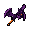 32x32 pixel art rpg halloween witch sword, dark purple blade, guard shaped like stylized bat wings with glowing orange eyes, obsidian hilt wrapped in orange cloth, spooky aesthetic, clean pixel layout, white background, orthographic view, solid pixels, no