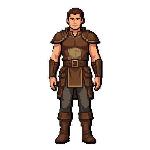 full-body human male fantasy rpg character, orthographic front view, standing in a neutral idle pose, designed as a modular character base for a top-down 2d mmorpg. slightly stylized realistic proportions, compact readable silhouette, 2d hd fantasy game a