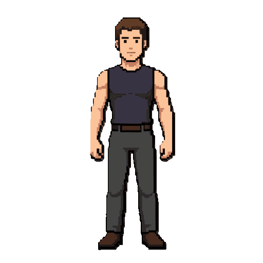 male human fantasy rpg character for a top-down mmorpg, full body visible, standing idle, front view, centered character.  young adult human warrior base character, medium athletic build, brown short hair, light skin, neutral expression.  simple dark slee