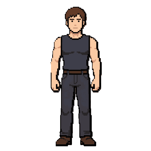 male human fantasy rpg character for a top-down mmorpg, full body visible, standing idle, front view, centered character.  young adult human warrior base character, medium athletic build, brown short hair, light skin, neutral expression.  simple dark slee