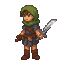 young ranger whit small sword and light equipment and dark gray tunic and short moss-green hooded cloak