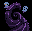 32x32 pixel art minecraft obsidian block texture, heavily customized tim burton aesthetic, dramatic coiled spiral hill silhouette carved directly into dark purple volcanic glass, exaggerated jagged gothic linework, glowing stitch marks, floating ghost-lik