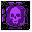 32x32 pixel art minecraft glass block texture, custom tim burton style, deep neon purple stained glass pane, twisted black iron frame with exaggerated spiral corners, faint eerie glowing skull silhouette embedded in violet glass, high contrast thick dark 