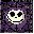 32x32 pixel art minecraft glass block texture, custom tim burton style, twisted iron wrought spiderweb frame, sharp jagged gothic window panes, dark purple-tinted glass, subtle glowing spiral scratches, iconic jack skellington stitched mouth pattern acros