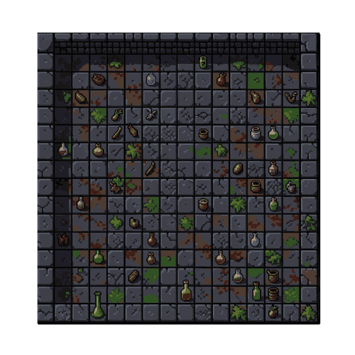 create a game-ready pixel art tileset sprite sheet for world 1 of a dark gothic alchemical plague roguelite.  canvas: exactly 512×512 pixels. grid: 16×16 tiles, each tile exactly 32×32 pixels. top-down orthographic view.  the tileset should primarily cont