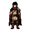 dark fantasy pixel-art rogue for a survivor roguelite: messy black hair, red face scarf, tattered black cloak with crimson lining, light leather armor, metal shoulder pad, brown gloves and boots. serious monster-hunter look, 64x64 sprite, crisp rpg pixel 