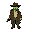 16-bit pixel art survival rpg character sprite sheet, one consistent lone sheriff survivor character for a survival game, brown cowboy hat, worn dark brown coat, beige shirt, sheriff star badge on chest, leather belt, brown boots, small backpack, revolver