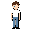 um personagem branco, camiseta branca, calça jeans, sapato preto, cabelo marrom, olhos azuis