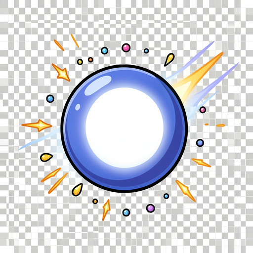 2D game of a small spherical energy ball with a bright white glowing core. Surround it with floating particles, sparks, and subtle energy trails. Clean, polished, high-contrast style, readable at small size, centered, with a transparent background, only, 