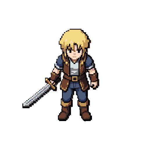 crie um personagem loiro estilo chrono trigger com uma espada na mao