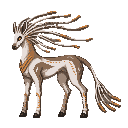 a graceful alien running herbivore with four long legs, dark hooves, a slender horse-like torso and a spectacular mane made of long flexible sensory filaments flowing backward from the head and neck. preserve the white, gray, brown and orange coloration a