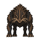 a large shaggy alien carnivore with four strong legs, long coarse dark-brown and charcoal fur, a low predatory posture, heavy paws, powerful shoulders, amber eyes and prominent vibration-sensitive whiskers around the muzzle. it should feel like a muscular