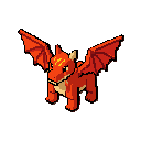 un dragon de fuego bebe. con alas y 4 patas