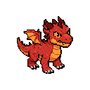 un dragon de fuego bebe. con alas y 4 patas