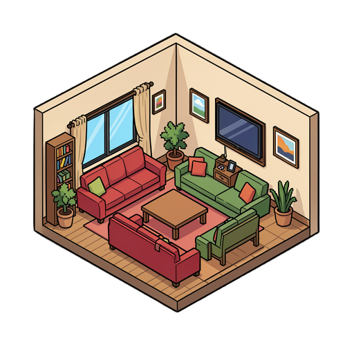 CRIA UMA IMAGEM DE isometric room sala pixel