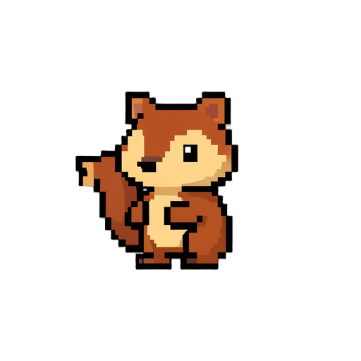 Crie um esquilo em pixel , 16 pixels x 16 pixels, fofinho e pequeno com formato humanoid
