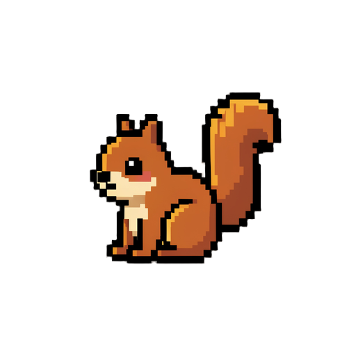 Crie um esquilo em pixel , 16 pixels x 16 pixels, fofinho e pequeno
