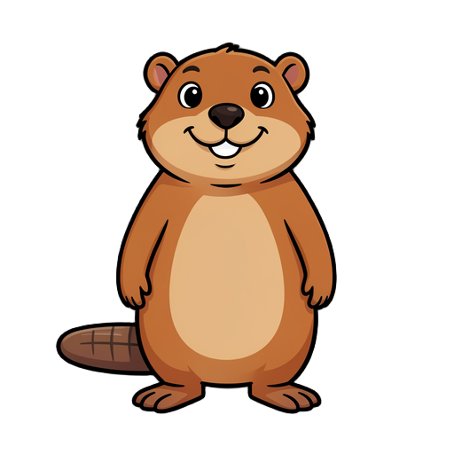 beaver standing up looking straight, add a friendly smile