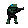 /image-gen cyberpunk frog, full body, side view, facing right, drawing handgun, combat stance, dark green skin, neon blue implants, black tactical armor, pixel art, game sprite --style pixel-art --size 64 --type character