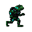 cyberpunk frog, full body, side view, facing right, running, dark green skin, neon blue implants, black tactical armor, pixel , game