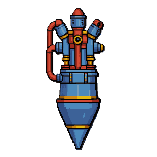 motor de foguete, vertical, corpo inferior grande em formato de sino, conjunto superior complexo de turbobombas, válvulas e tubulações, com um tubo grosso curvado na lateral.