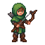 pixel art game character sprite, a beast tamer ranger, young hunter in a green hooded cloak with leather armor, holding a wooden bow, 16-bit jrpg fire emblem style, clean dark outlines, full body, isolated on plain light background