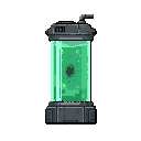 obje 1: biyolojik sıvı tankı (green liquid tank)    önerilen boyut: 32x64 (uzunlamasına form için ideal)  prompt: a 2d pixel art sprite of a tall sci-fi cylindrical glass containment tank filled with glowing green liquid, dark grey metal base and top caps with red warning lights, futuristic laborato