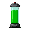 obje 1: biyolojik sıvı tankı (green liquid tank)    önerilen boyut: 32x64 (uzunlamasına form için ideal)  prompt: a 2d pixel art sprite of a tall sci-fi cylindrical glass containment tank filled with glowing green liquid, dark grey metal base and top caps with red warning lights, futuristic laborato