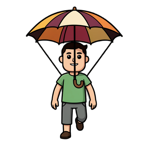 generame un personaje para el juego, será el protagonista y este es un muñeco de nive, el muñeco camin, salta y corre, usa para atacar un paragas, y tambine cuando salta abre el paraguas para planear