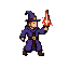 quero que faça uma imagem de um personagem 2d queseja meio que um mago pixelado que tenha as sprites de run,atack,idle e quetomar dano4