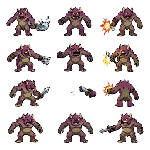 sprites de um montro para eu colocar no meu jogo estilo vampires survivors sabe esprites de walk atack dano e etc