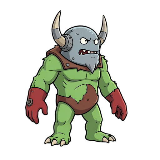 2d linenart of a monster with a metal head