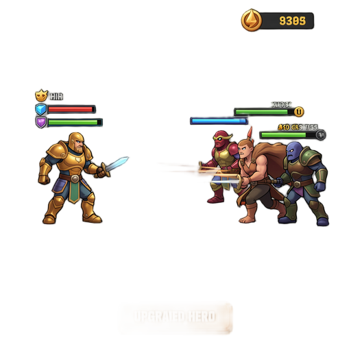 create a 2d side-scrolling auto-battler in phaser.js. the hero spawns on the left and moves right. enemies spawn on the right and move left. when they meet, they attack automatically. include hp bars above entities, a kill counter, and gold earned per kill. add a button at the bottom to upgrade hero