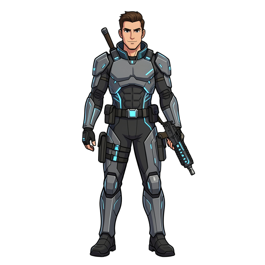 o traje da arma de fogo ficou próximo do futuro, em vez do casaco moderno solicitado. Refinar esses detalhes antes de usar como referência definitiva de modelagem. Não é uma folha de sprites nem uma animação pronta.

## Prompt executado

Use case: stylized-concept.
Create one polished high-resolution CHARACTER ACTION MODEL SHEET for the game Between the Fall