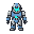 16x16 pixel art sprite, cybernetic hero robot character, top-down action roguelike view, neon cyan glowing visor and chest reactor, silver and steel blue armor, dark graphite outline, high contrast, crisp pixel edges, sprite sheet asset, clean background --no realistic, 3d, blur, gradients