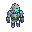 2d 16x16 grid pixel art, minimalist micro pixel art, cybernetic hero robot character, southeast-facing top-down view, neon cyan glowing visor and chest reactor, silver and steel blue armor, dark graphite outline, single sprite, 8-bit, ultra low resolution --no high resolution, detailed, hd, vector, 