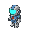 2d 16x16 grid pixel art chibi, minimalist micro pixel art, cybernetic hero robot character, southeast-facing top-down view, neon cyan glowing visor and chest reactor, silver and steel blue armor, dark graphite outline, single sprite, 8-bit, ultra low resolution --no high resolution, detailed, hd, ve