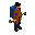 gritty male survivor, black beanie hat, brown coat, dark blue pants, huge blue backpack on back, holding a small metal axe, dark fantasy palette