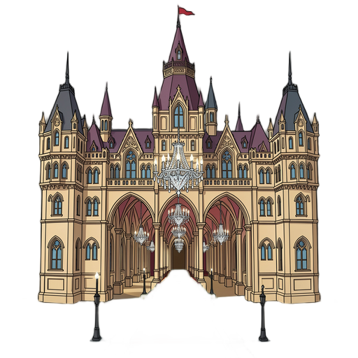 Castle East Wing, massive Imperial Victorian castle, 19th-century palace blended with fantasy elements, long corridors with red carpeting, crystal chandeliers, highly detailed Victorian architecture