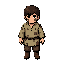 chunky pixel art sprite sheet, full body character design of a poor medieval young boy, short dark brown hair, dirt smudges and soot on his face, wearing ragged, torn, patched medieval peasant clothes and crude linen tunic, drawn with chunky 2x2 pixel blocks style, low resolution retro 8-bit style, 