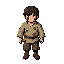 chunky pixel art sprite sheet, full body character design of a poor medieval young boy, short dark brown hair, dirt smudges and soot on his face, wearing ragged, torn, patched medieval peasant clothes and crude linen tunic, drawn with chunky 2x2 pixel blocks style, low resolution retro 8-bit style, 