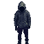 a hacktivist, no mask, walking