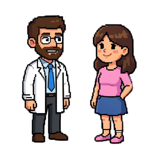 Quero um mascote de psicólogo (um homem e uma mulher) em pixel- para eu utilizar em um programa (estilo duolingo) de perguntas e respostas