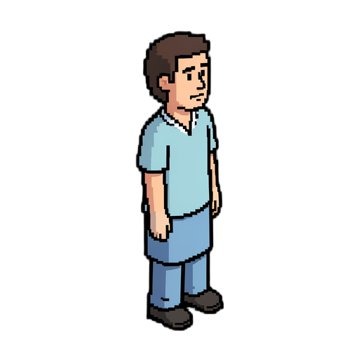 of a psych ward patient, isometric 2.5D, facing south, pixel (128x128px)