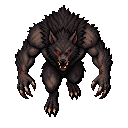 gere um lobisomem no estilo pixel art mais voltado pro terror e sombrio top down