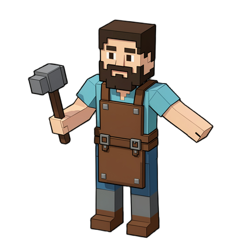 3D voxel model, highly detailed low-poly style, matching the aesthetic of Vintage Story and Minecraft. Pure cubic voxel grid, distinct block edges, crisp pixel textures, vibrant retro gaming color palette, flat color shading, no smooth gradients, orthographic isometric look. Clean T-pose humanoid structure with separated limbs, torso, and head, optimized mesh geometry ready for 3D game engine rigging. Character type: [INSERT CHARACTER HERE, e.g., A bearded survival blacksmith wearing a leather apron and holding an iron hammer]